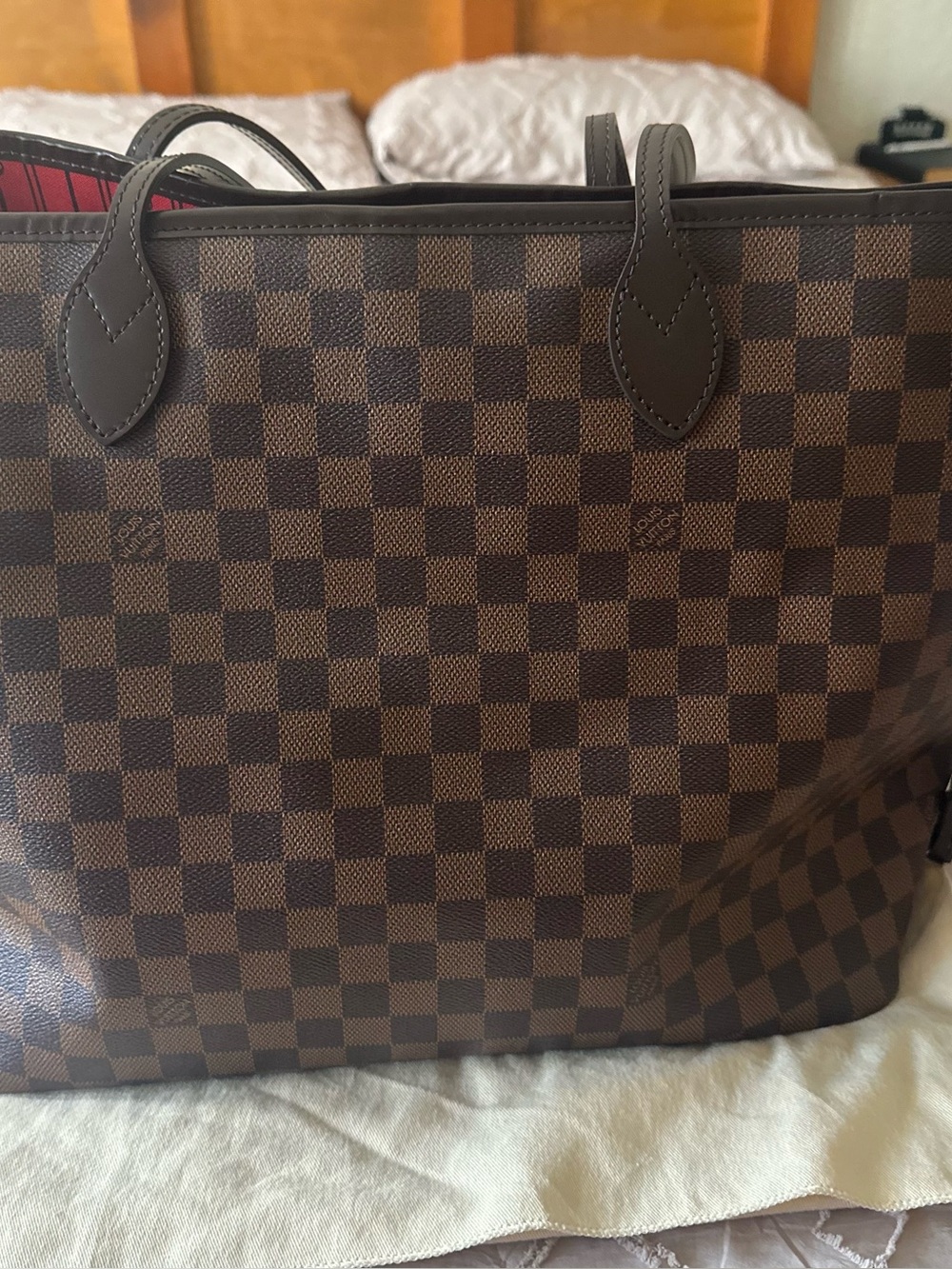 Louis Vuitton Brown Checkered Tote with Dark Brown Trim